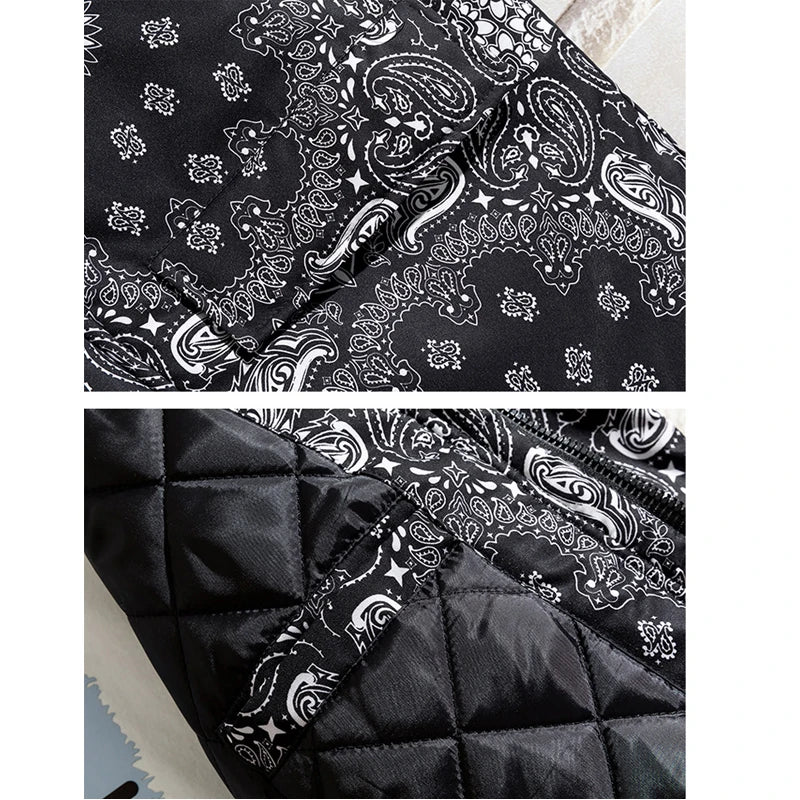 Winter Bandana Puffer Jacket Men Brand Thick Warm Casual Parka Loose Harajuku Fashion Zipper Paisley Windproof