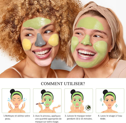 Masque Visage Au Curcuma, Masque D'Argile Détox Au Thé Vert, Masque De Boue Aux Minéraux De La Mer Morte, Masque À L'Argile Rose, Kit De Masque Pour Le Visage Pour Nettoyer En Profondeur, 240G