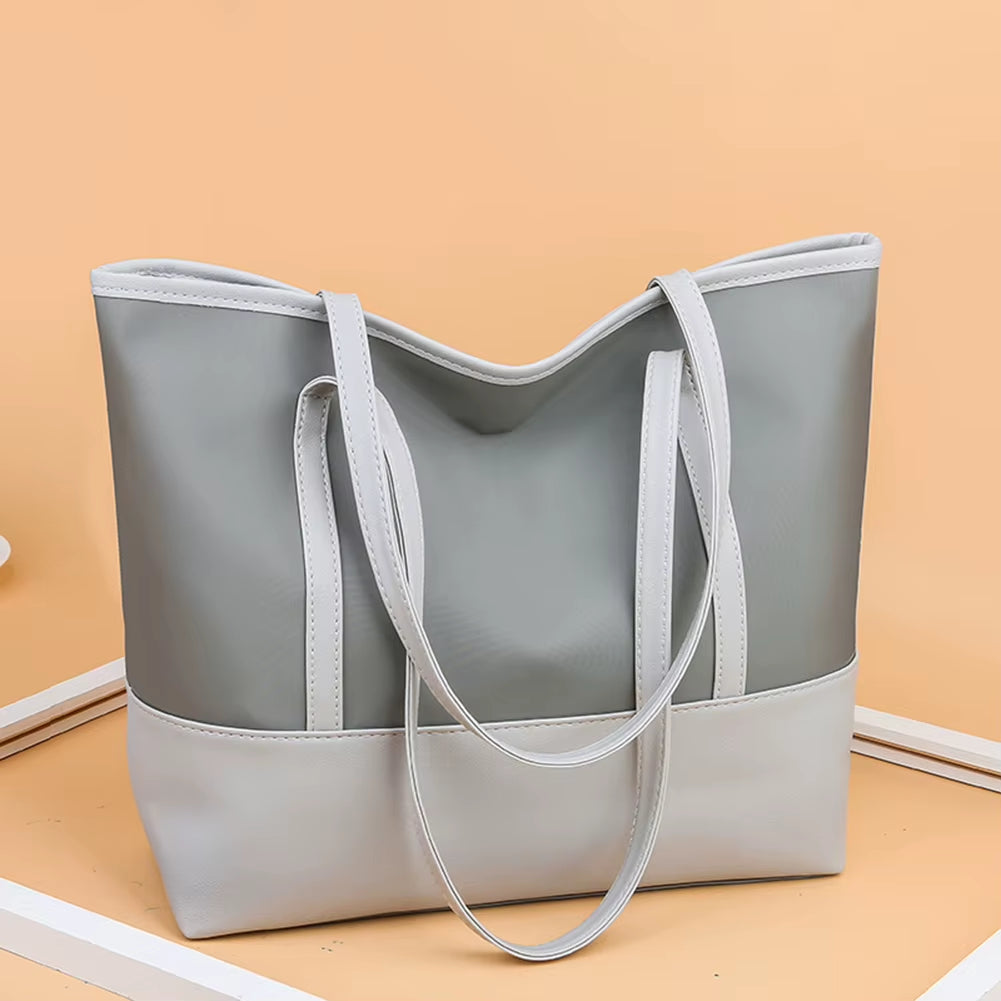 Casual Oxford Cloth Large Capacity Women Shoulder Bags Simple Totes Fashion PU Leather Splicing Ladies Daily Shopping Handbags