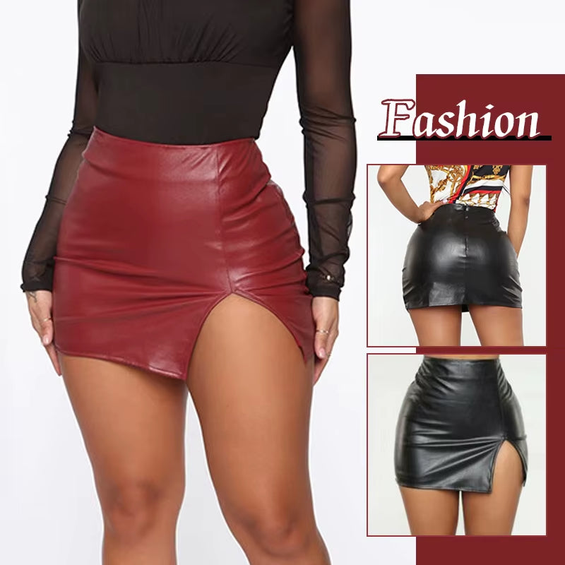 Sexy Women PU Leather Mini Skirts High Waist Pencil Bodycon Skirt Vinyl Skinny Gothic Zipper Mini Skirt Party Clubwear