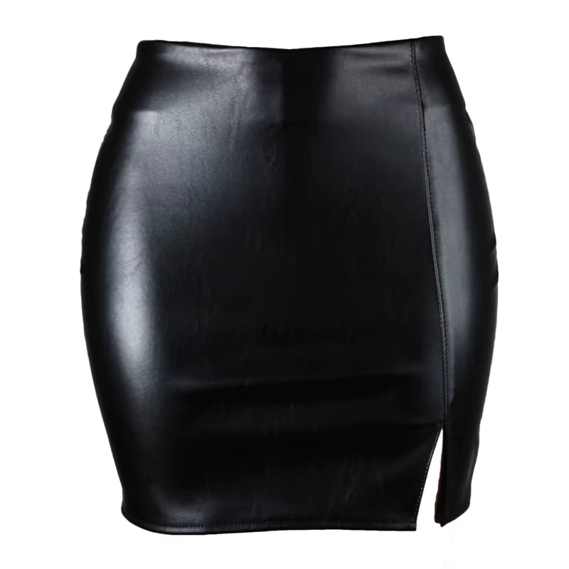 Sexy Women PU Leather Mini Skirts High Waist Pencil Bodycon Skirt Vinyl Skinny Gothic Zipper Mini Skirt Party Clubwear