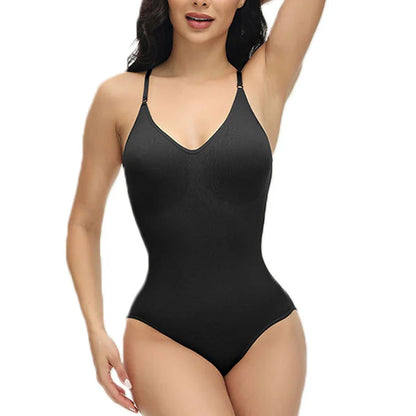 New Women V Neck Spaghetti Strap Bodysuits with Padded Body Suits Open Crotch Shapewear Slimming Body Shaper Smooth Out Bodysuit