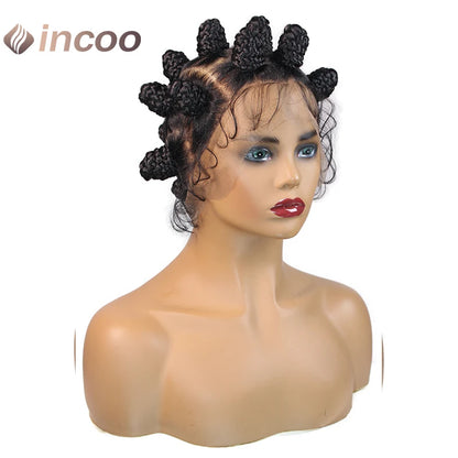 Synthetic Lace Front Wigs Short Crochets Braids 360 Full Lace Wigs Goddess Bantu Knots Box Braiding Hair Wig for Black Women