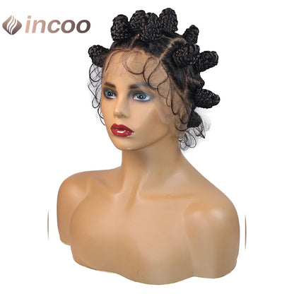 Synthetic Lace Front Wigs Short Crochets Braids 360 Full Lace Wigs Goddess Bantu Knots Box Braiding Hair Wig for Black Women