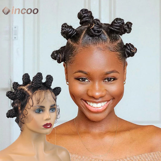 Synthetic Lace Front Wigs Short Crochets Braids 360 Full Lace Wigs Goddess Bantu Knots Box Braiding Hair Wig for Black Women