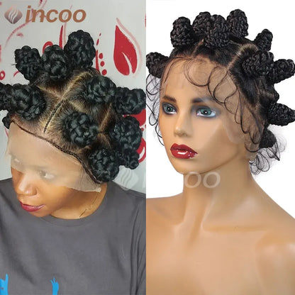 Synthetic Lace Front Wigs Short Crochets Braids 360 Full Lace Wigs Goddess Bantu Knots Box Braiding Hair Wig for Black Women