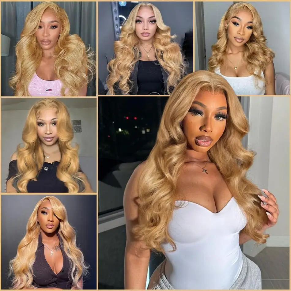 Honey Blonde Human Hair Wig Body Wave 13X4 Lace Front Colored #27 Wigs 13X6 Lace Frontal For Women Preplucked Brazilian Wig