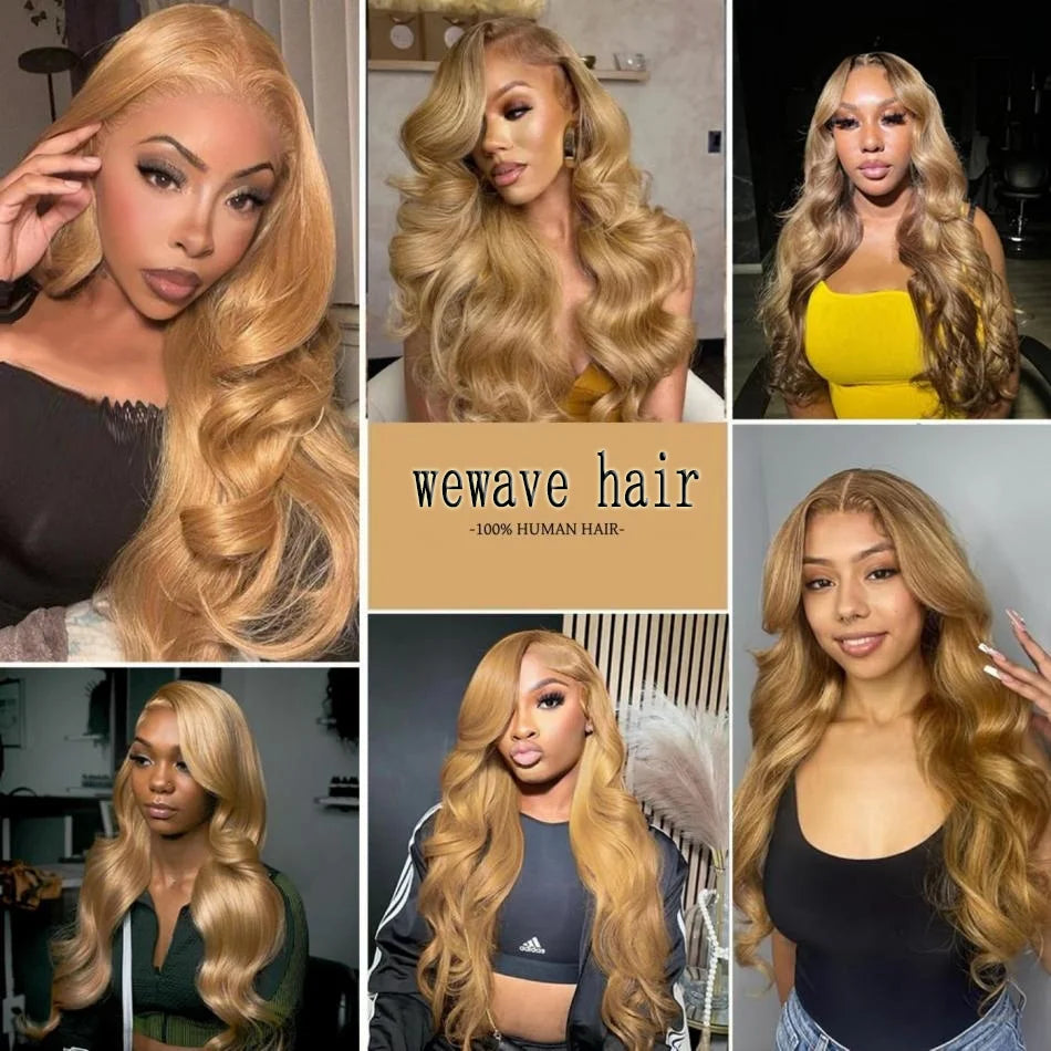 Honey Blonde Human Hair Wig Body Wave 13X4 Lace Front Colored #27 Wigs 13X6 Lace Frontal For Women Preplucked Brazilian Wig