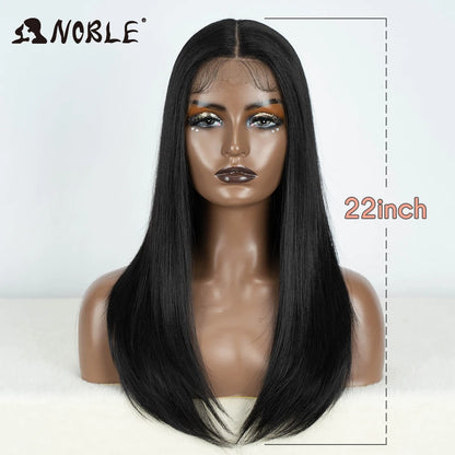 Noble Synthetic Lace Front Wig Hair Straight Baby Hair Bob Wig Synthetic Hair Wig 22" Brown Wig Bob Wig For Women Cosplay Wig