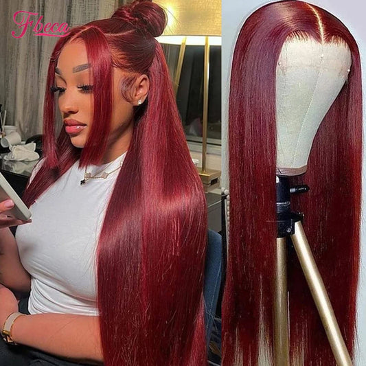 99J Red Lace Front Human Hair Wigs Burgundy Colored Straight Transparent Lace Frontal Wig Human Hair Wigs For Women On Sale