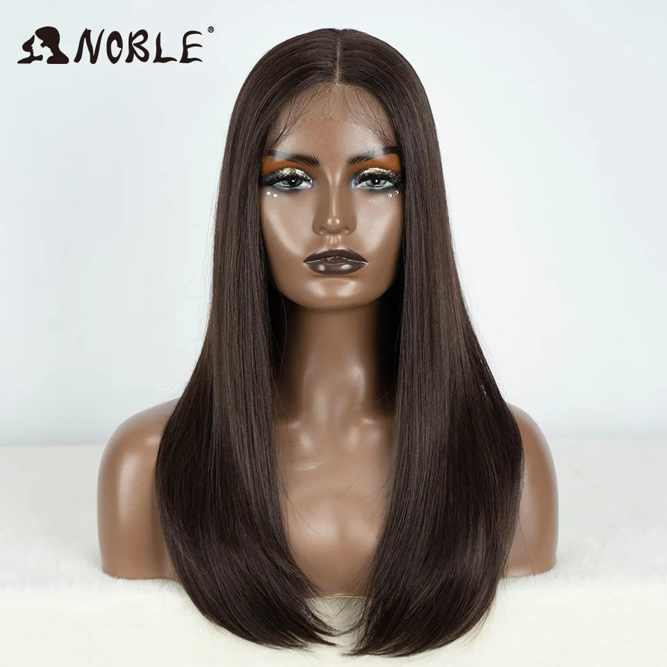 Noble Synthetic Lace Front Wig Hair Straight Baby Hair Bob Wig Synthetic Hair Wig 22" Brown Wig Bob Wig For Women Cosplay Wig