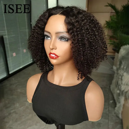 ISEE Hair Wear Go Glueless Wig Short Bob Human Hair HD Lace Front Wigs Kinky Curly PrePlucked Lace Closure Wig Deep Curly Wigs