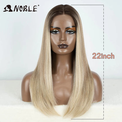 Noble Synthetic Lace Front Wig Hair Straight Baby Hair Bob Wig Synthetic Hair Wig 22" Brown Wig Bob Wig For Women Cosplay Wig