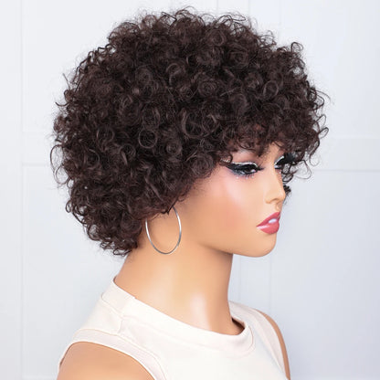 180D Curly Wig 100% Human Hair Wigs For Women With Big Bouncy Hair 8 Inch Afro Curly Wigs Pixie Cut Wig Brazilian Remy Hair