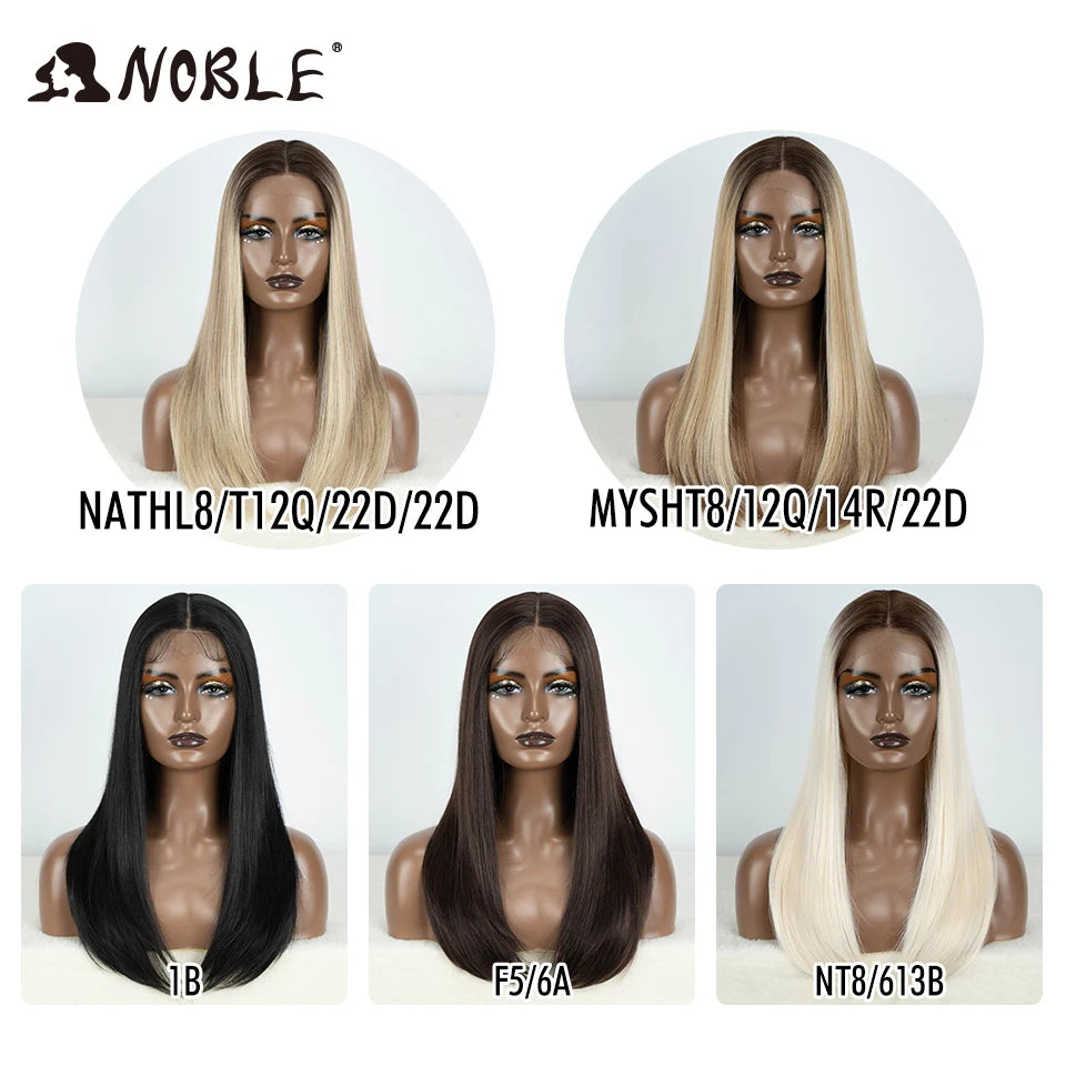 Noble Synthetic Lace Front Wig Hair Straight Baby Hair Bob Wig Synthetic Hair Wig 22" Brown Wig Bob Wig For Women Cosplay Wig