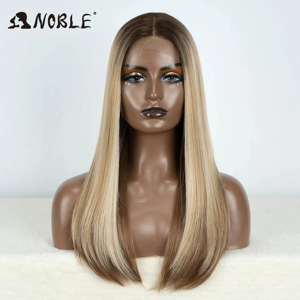 Noble Synthetic Lace Front Wig Hair Straight Baby Hair Bob Wig Synthetic Hair Wig 22" Brown Wig Bob Wig For Women Cosplay Wig