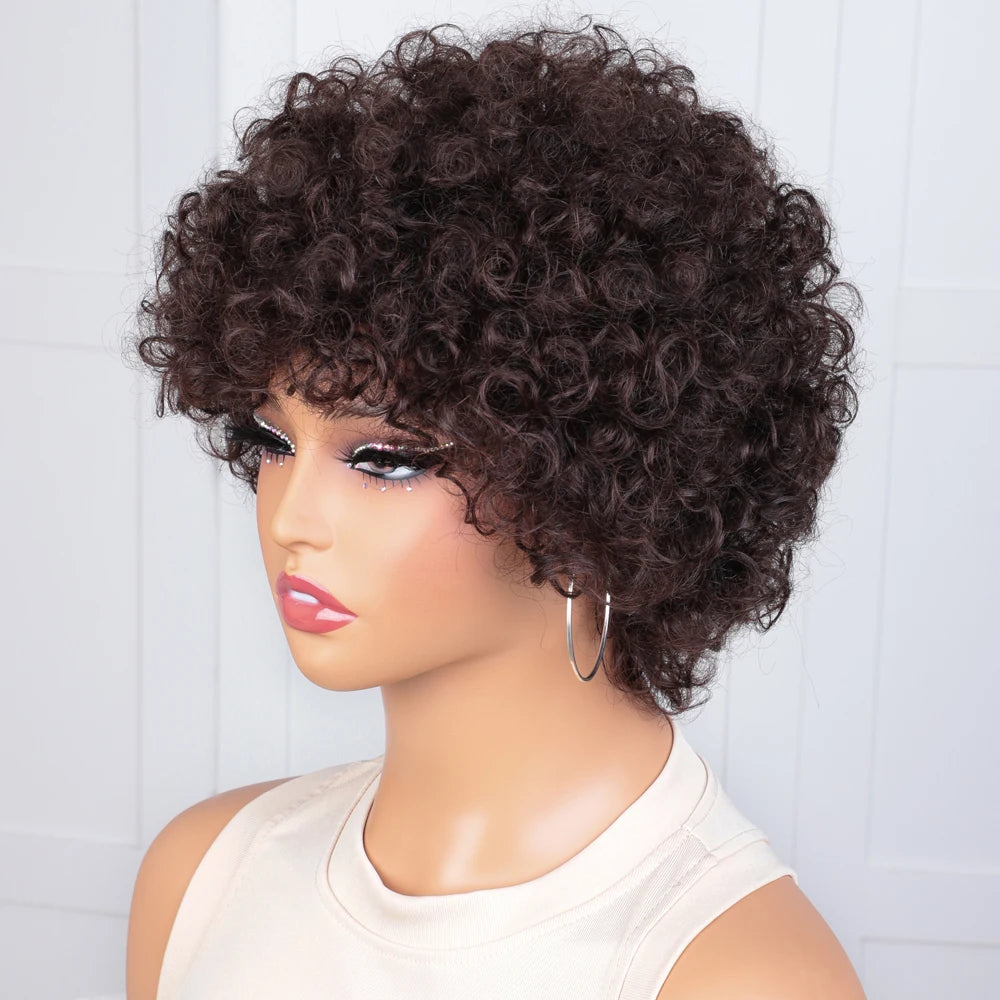 180D Curly Wig 100% Human Hair Wigs For Women With Big Bouncy Hair 8 Inch Afro Curly Wigs Pixie Cut Wig Brazilian Remy Hair