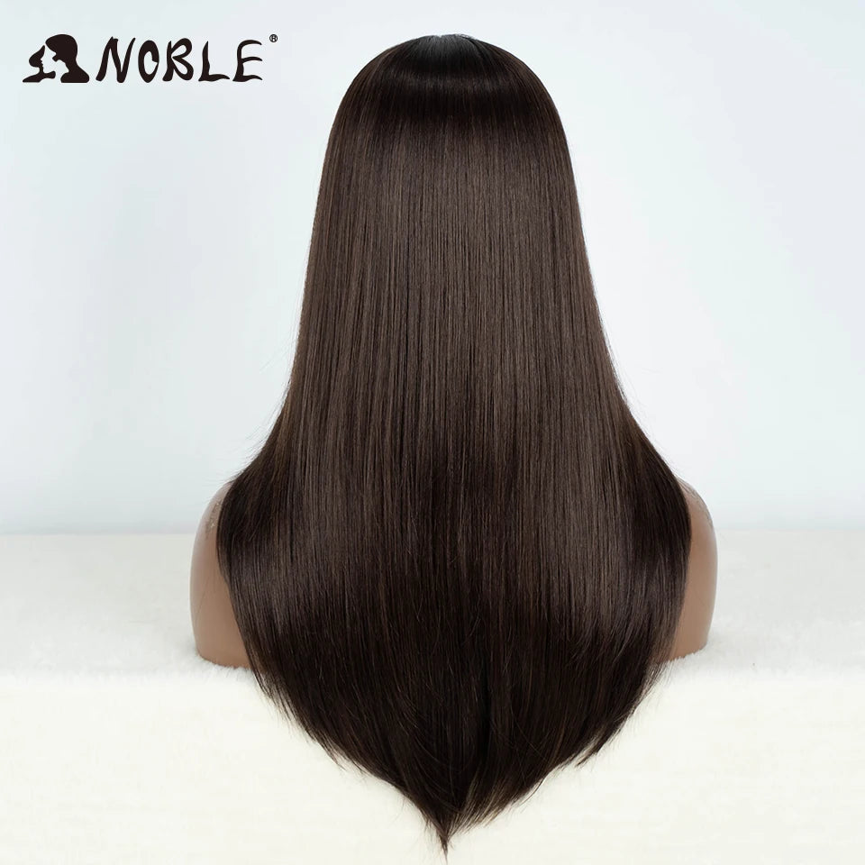 Noble Synthetic Lace Front Wig Hair Straight Baby Hair Bob Wig Synthetic Hair Wig 22" Brown Wig Bob Wig For Women Cosplay Wig