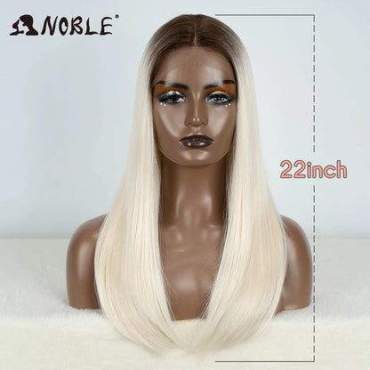 Noble Synthetic Lace Front Wig Hair Straight Baby Hair Bob Wig Synthetic Hair Wig 22" Brown Wig Bob Wig For Women Cosplay Wig