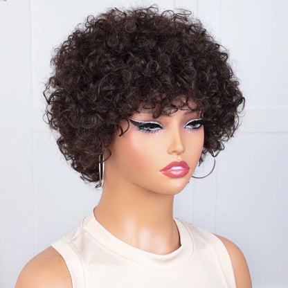 180D Curly Wig 100% Human Hair Wigs For Women With Big Bouncy Hair 8 Inch Afro Curly Wigs Pixie Cut Wig Brazilian Remy Hair