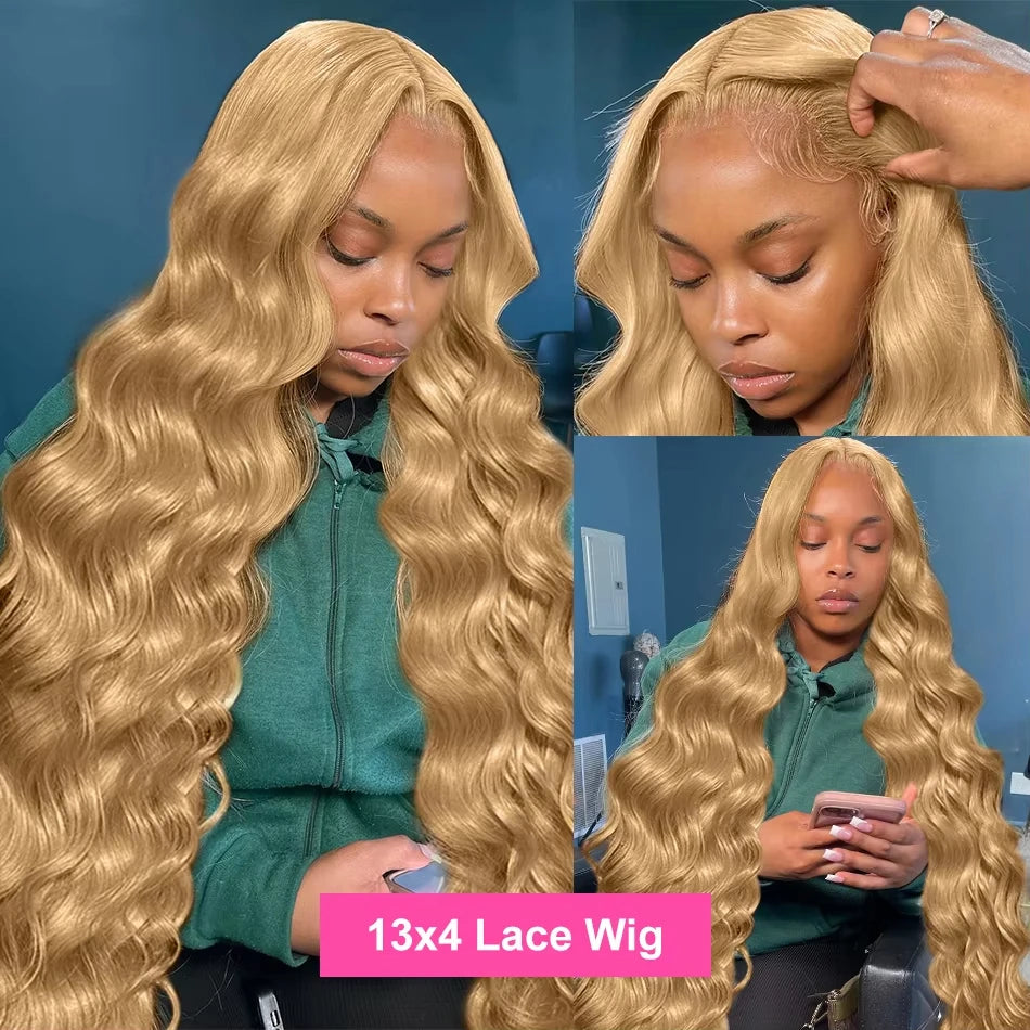 Honey Blonde Human Hair Wig Body Wave 13X4 Lace Front Colored #27 Wigs 13X6 Lace Frontal For Women Preplucked Brazilian Wig