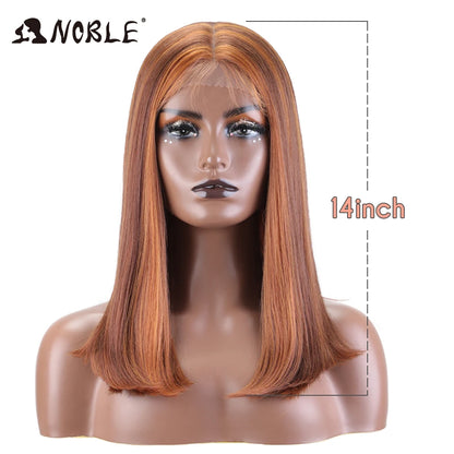 Noble Synthetic Lace Front Wig Hair Straight Baby Hair Bob Wig Synthetic Hair Wig 22" Brown Wig Bob Wig For Women Cosplay Wig