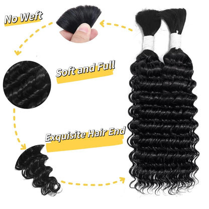 100% Human Hair Wig Deep Wave Bulk Braiding Unprocessed Brazilian Virgin Hair 50g Human Hair for Micro braiding No Weft Bundles