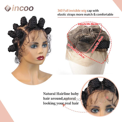 Synthetic Lace Front Wigs Short Crochets Braids 360 Full Lace Wigs Goddess Bantu Knots Box Braiding Hair Wig for Black Women