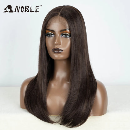 Noble Synthetic Lace Front Wig Hair Straight Baby Hair Bob Wig Synthetic Hair Wig 22" Brown Wig Bob Wig For Women Cosplay Wig