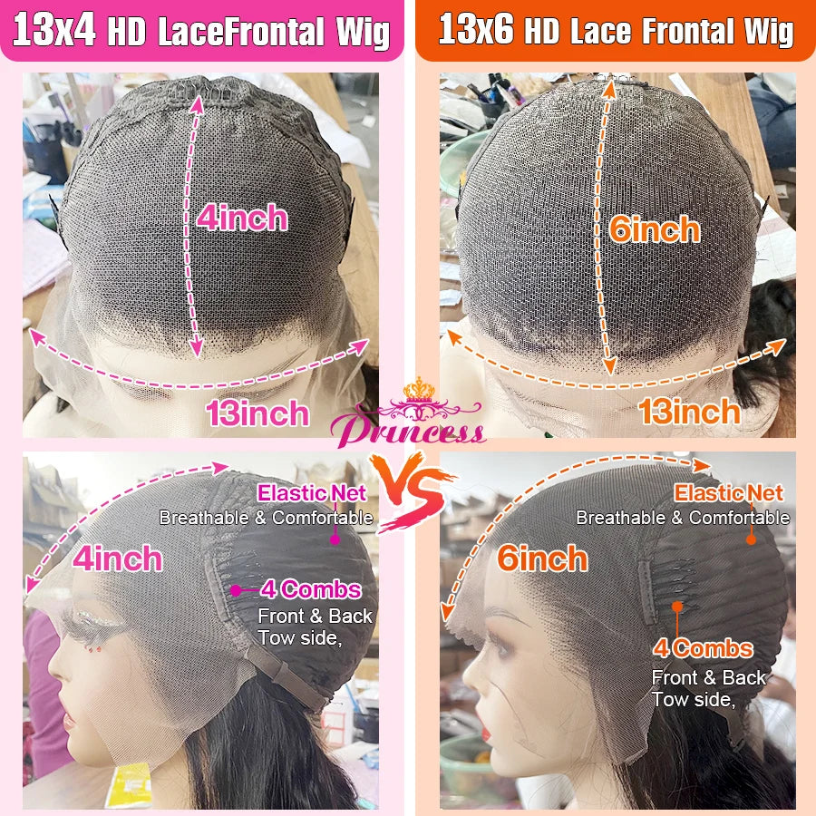 Princess Hair 13x6 HD Transparent Lace Front Human Hair Wigs For Women 13x4 Brazilian Body Wave Lace Frontal Wig With Baby Hair