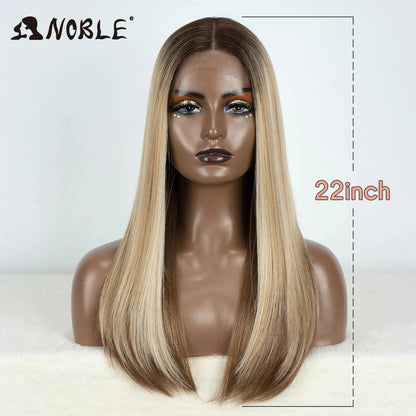 Noble Synthetic Lace Front Wig Hair Straight Baby Hair Bob Wig Synthetic Hair Wig 22" Brown Wig Bob Wig For Women Cosplay Wig