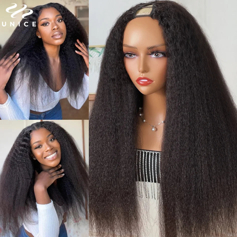 UNICE Kinky Straight V Part Wig Wig 100% Human Hair EasiContour Minimal Leave Out Upgrade U Part Human Hair Wigs 150% Density