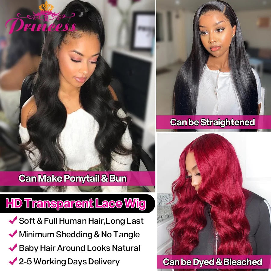 Princess Hair 13x6 HD Transparent Lace Front Human Hair Wigs For Women 13x4 Brazilian Body Wave Lace Frontal Wig With Baby Hair