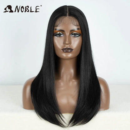 Noble Synthetic Lace Front Wig Hair Straight Baby Hair Bob Wig Synthetic Hair Wig 22" Brown Wig Bob Wig For Women Cosplay Wig