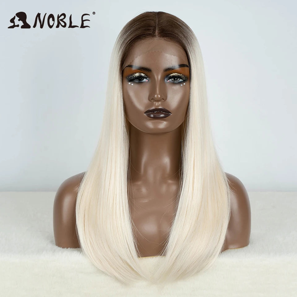 Noble Synthetic Lace Front Wig Hair Straight Baby Hair Bob Wig Synthetic Hair Wig 22" Brown Wig Bob Wig For Women Cosplay Wig