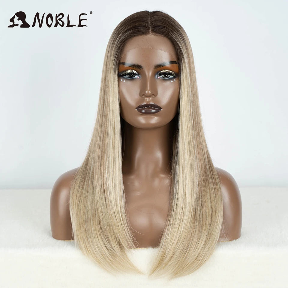 Noble Synthetic Lace Front Wig Hair Straight Baby Hair Bob Wig Synthetic Hair Wig 22" Brown Wig Bob Wig For Women Cosplay Wig