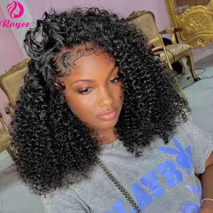 220 Density 5x7 Short Lace Glueless Curly Bob Wig 16 Inch Kinky Curly Edges Wigs Human Hair Bob 4x4 Lace Closure Wig Pre Cut