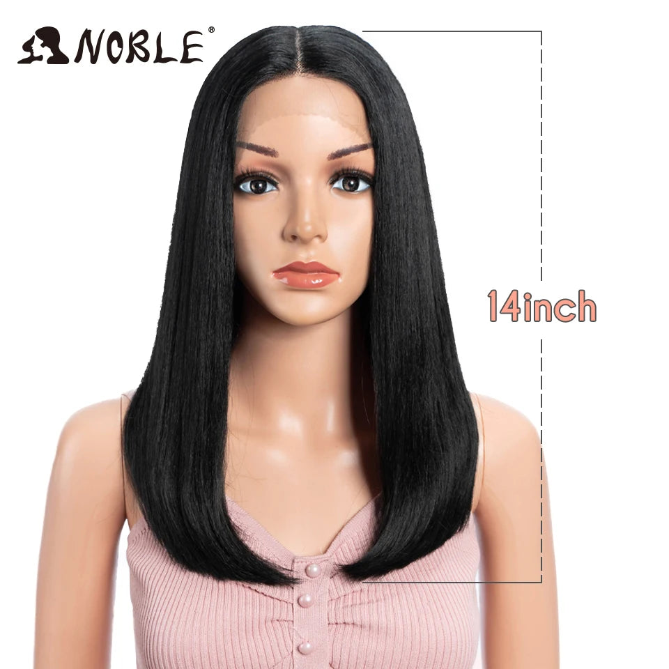 Noble Synthetic Lace Front Wig Hair Straight Baby Hair Bob Wig Synthetic Hair Wig 22" Brown Wig Bob Wig For Women Cosplay Wig