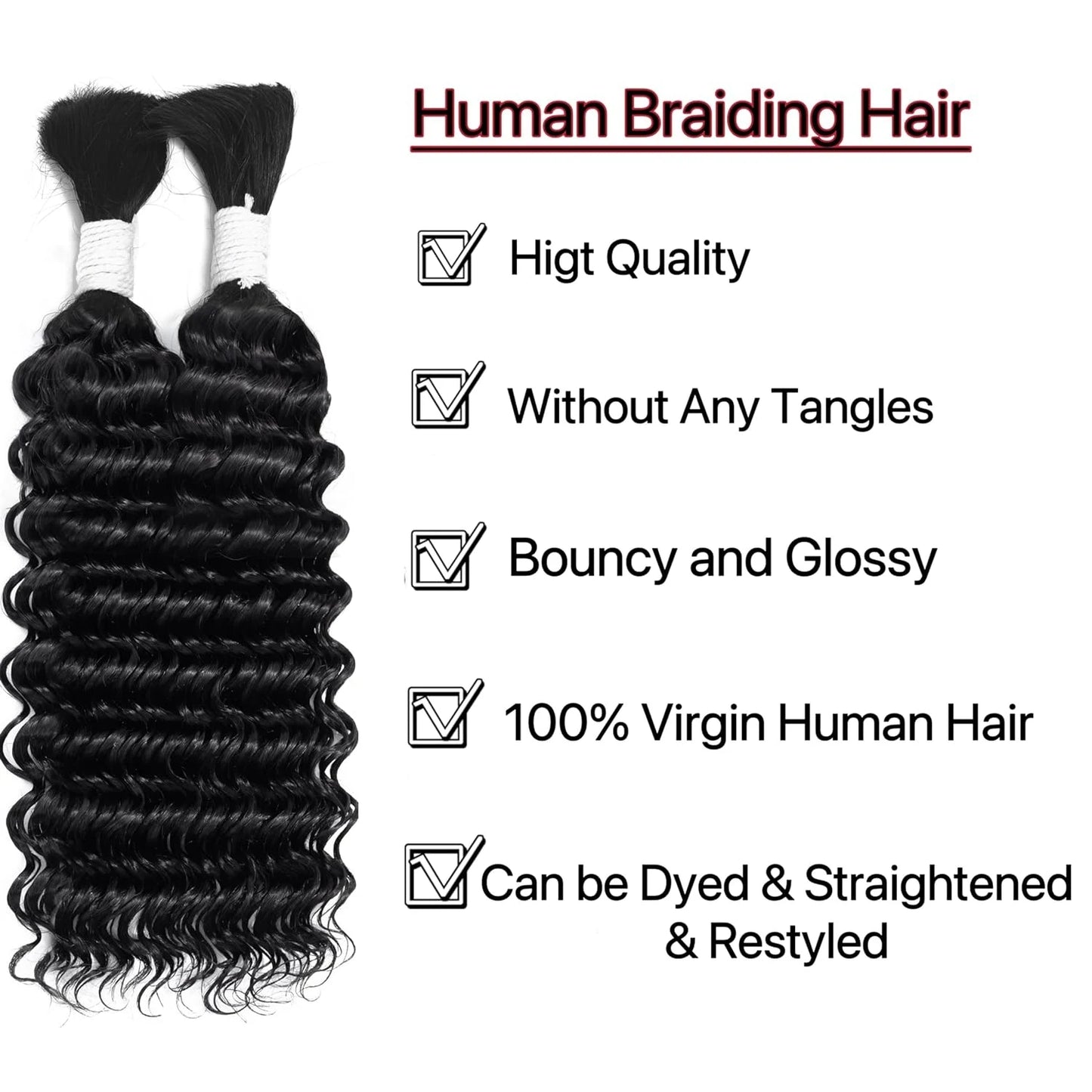 100% Human Hair Wig Deep Wave Bulk Braiding Unprocessed Brazilian Virgin Hair 50g Human Hair for Micro braiding No Weft Bundles