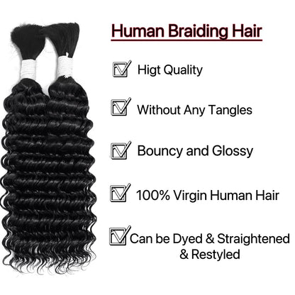 100% Human Hair Wig Deep Wave Bulk Braiding Unprocessed Brazilian Virgin Hair 50g Human Hair for Micro braiding No Weft Bundles