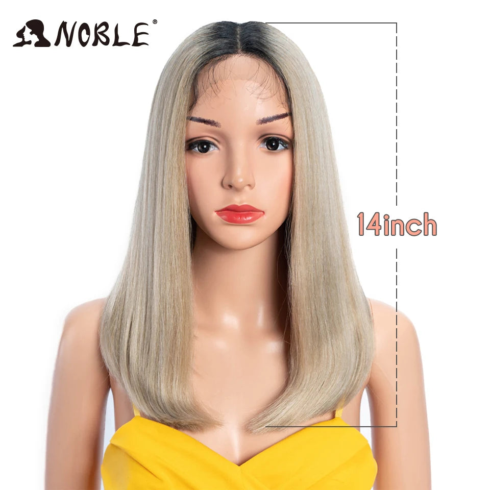 Noble Synthetic Lace Front Wig Hair Straight Baby Hair Bob Wig Synthetic Hair Wig 22" Brown Wig Bob Wig For Women Cosplay Wig