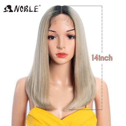 Noble Synthetic Lace Front Wig Hair Straight Baby Hair Bob Wig Synthetic Hair Wig 22" Brown Wig Bob Wig For Women Cosplay Wig