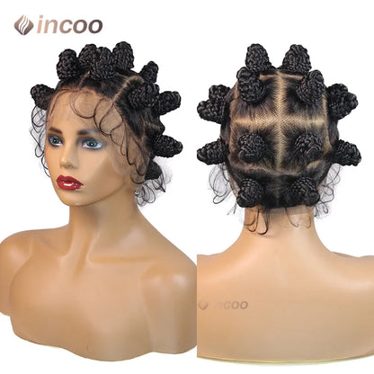 Synthetic Lace Front Wigs Short Crochets Braids 360 Full Lace Wigs Goddess Bantu Knots Box Braiding Hair Wig for Black Women