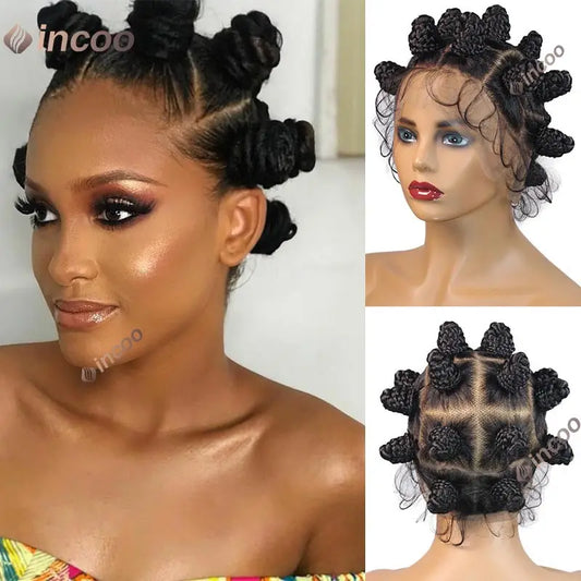 Synthetic Lace Front Wigs Short Crochets Braids 360 Full Lace Wigs Goddess Bantu Knots Box Braiding Hair Wig for Black Women