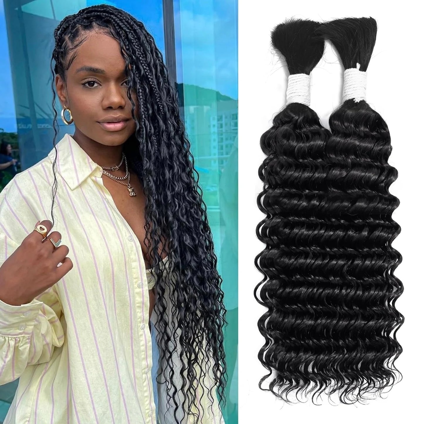 100% Human Hair Wig Deep Wave Bulk Braiding Unprocessed Brazilian Virgin Hair 50g Human Hair for Micro braiding No Weft Bundles