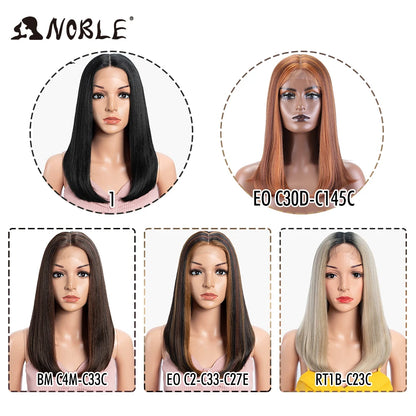 Noble Synthetic Lace Front Wig Hair Straight Baby Hair Bob Wig Synthetic Hair Wig 22" Brown Wig Bob Wig For Women Cosplay Wig