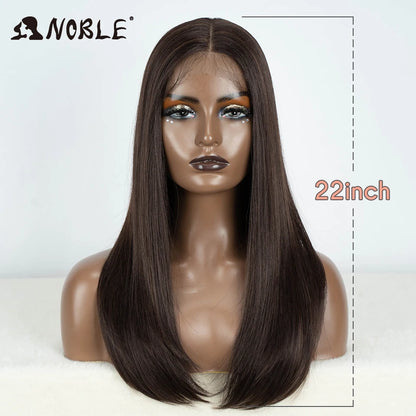 Noble Synthetic Lace Front Wig Hair Straight Baby Hair Bob Wig Synthetic Hair Wig 22" Brown Wig Bob Wig For Women Cosplay Wig