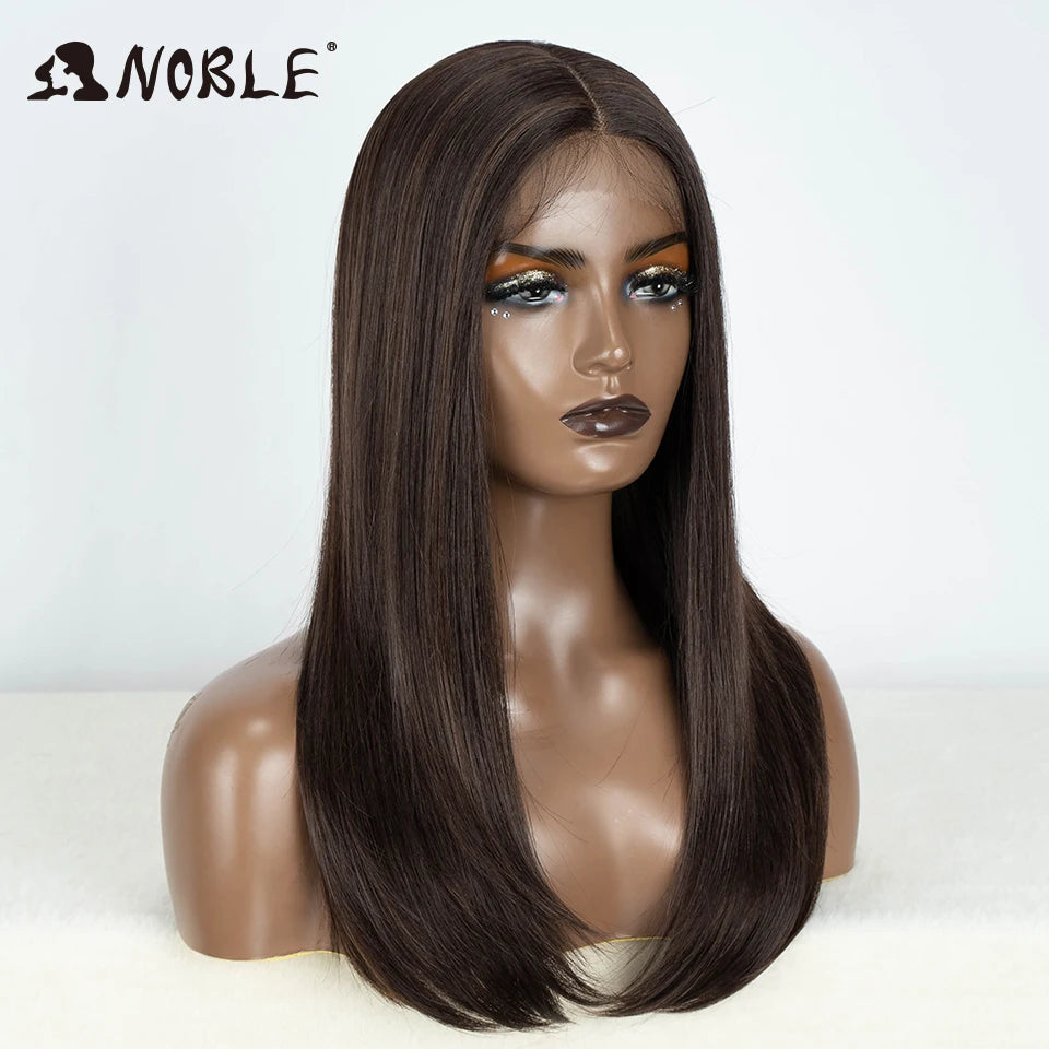 Noble Synthetic Lace Front Wig Hair Straight Baby Hair Bob Wig Synthetic Hair Wig 22" Brown Wig Bob Wig For Women Cosplay Wig