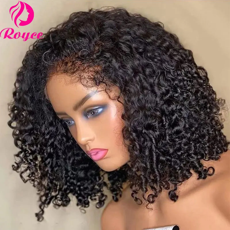 220 Density 5x7 Short Lace Glueless Curly Bob Wig 16 Inch Kinky Curly Edges Wigs Human Hair Bob 4x4 Lace Closure Wig Pre Cut