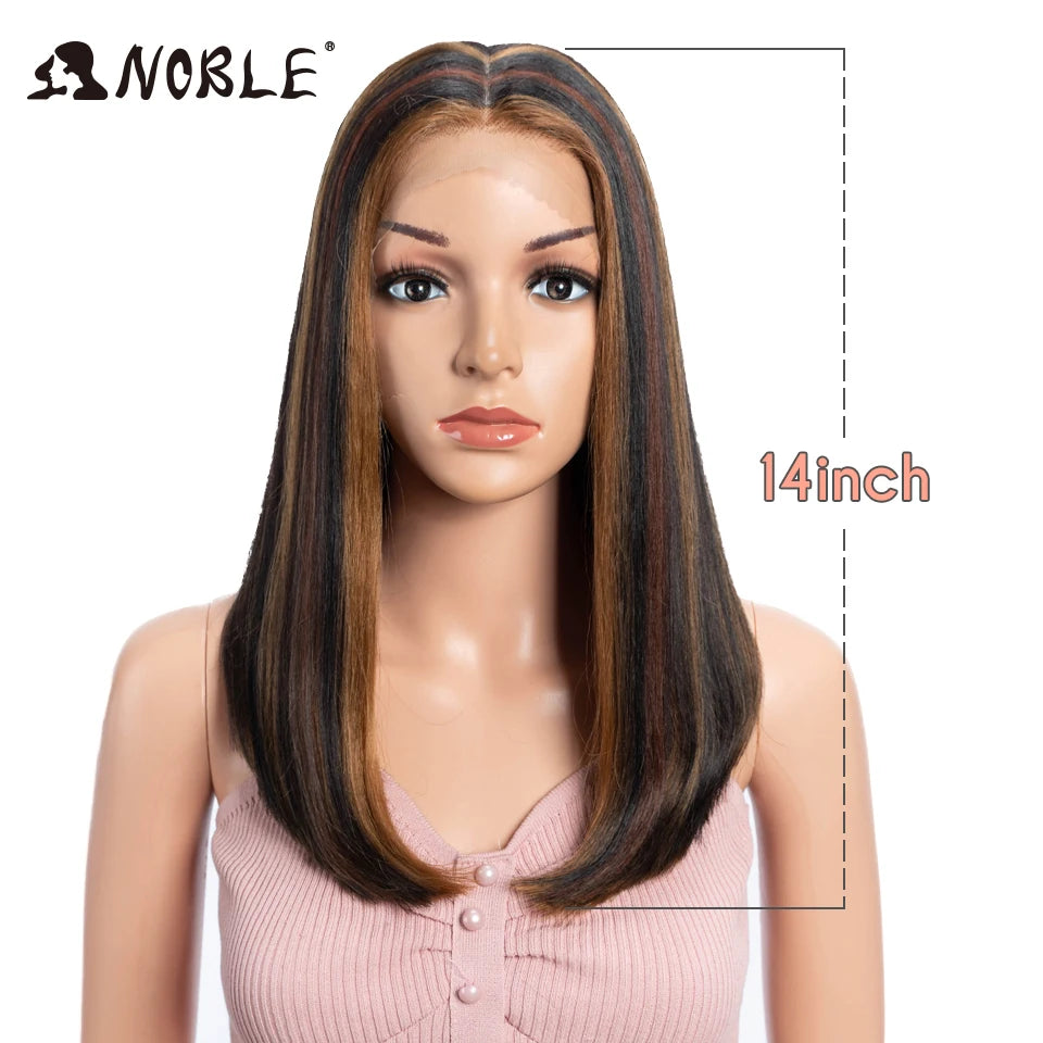 Noble Synthetic Lace Front Wig Hair Straight Baby Hair Bob Wig Synthetic Hair Wig 22" Brown Wig Bob Wig For Women Cosplay Wig